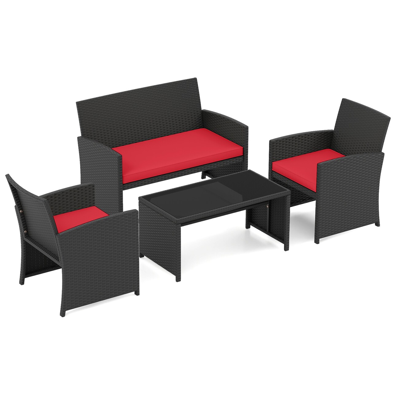 4-Piece Outdoor Wicker Patio Sofa Set with Loveseat Single Chairs Coffee Table Included Cushions